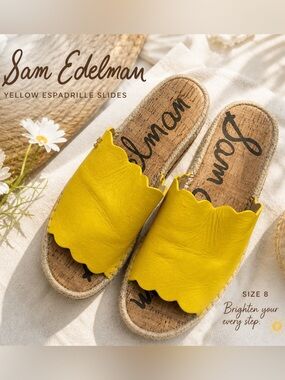 Sam Edelman Yellow Scallop-Edge Slide Sandals